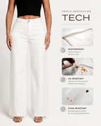 White Wide Leg BBL Jeans for Women – Stretchy Mid Low Rise Baggy Mom Jeans - Sundrift
