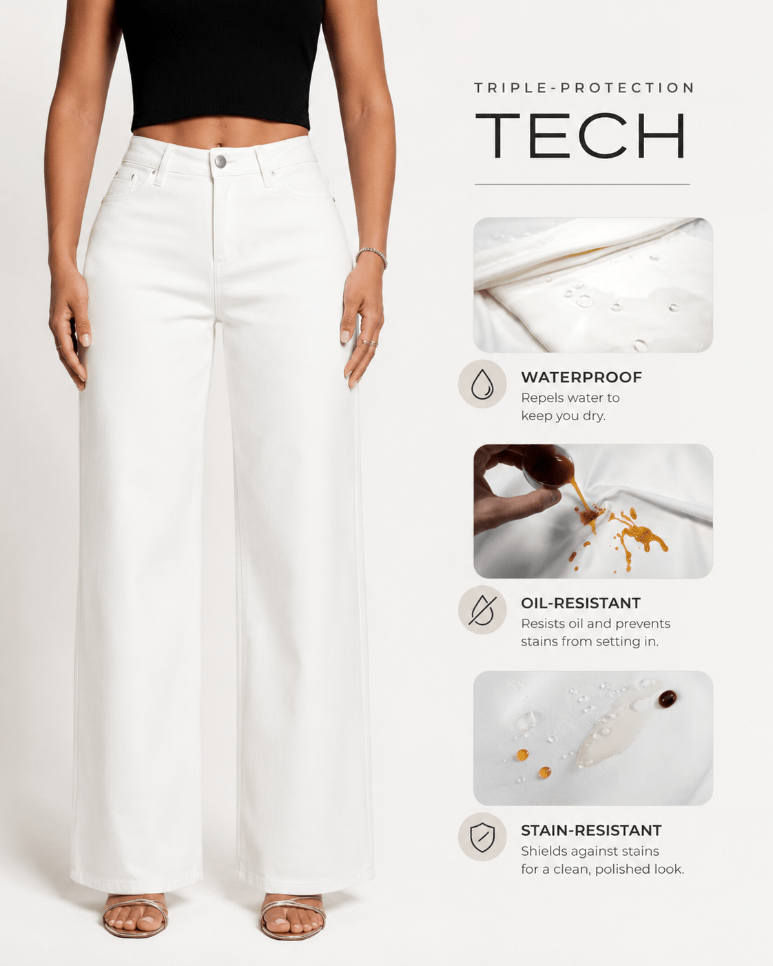 White Wide Leg BBL Jeans for Women – Stretchy Mid Low Rise Baggy Mom Jeans - Sundrift